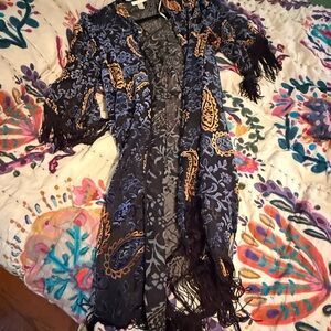 Fringed Velvet Paisley Kimono